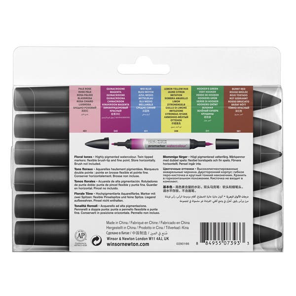 Winsor & Newton Promarker Watercolour Set 6 (Floral Tones) - Image 2